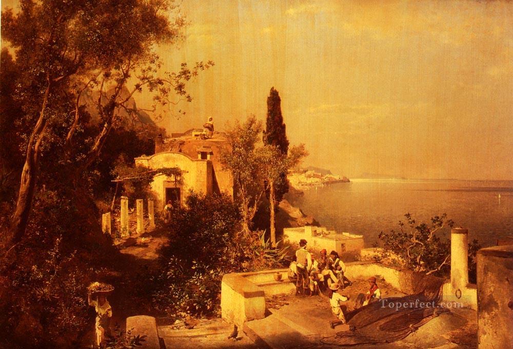 Les Pecheurs Sur La Terrasse scenery Franz Richard Unterberger seascape Oil Paintings